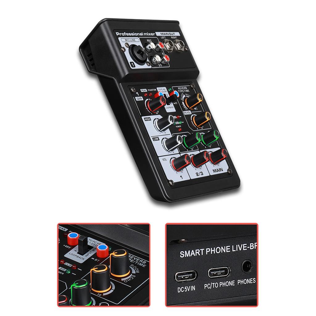 3 Channel Sound Mixer BT Digital Stereo Sound Board Console System DSP Scene Effect with Track Record Soundcard OTG