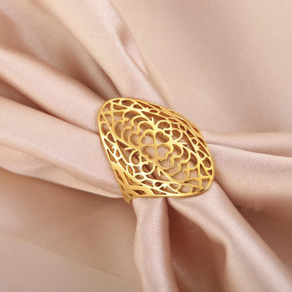 Heart Filigree Rings for Women Stainless Steel Gold Wide Aesthetic Ring Birthday Valentine's Day Gift