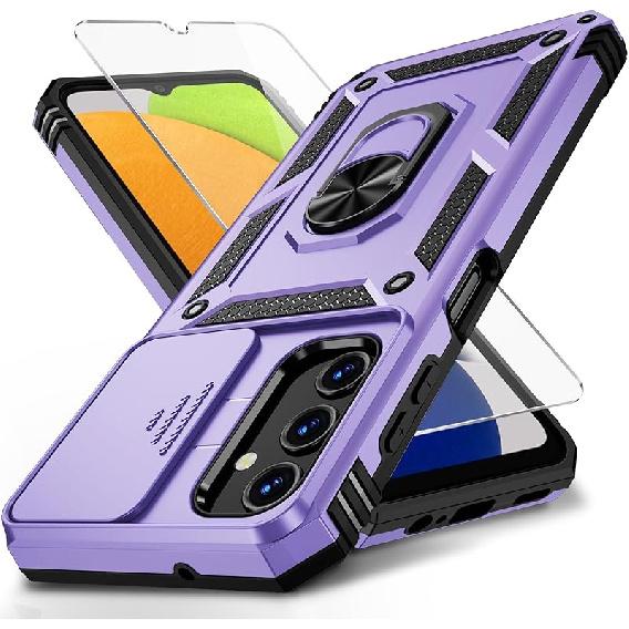 Vinve for Samsung Galaxy A03S Case with Slide Camera Lens Cover, HD Screen Protector, Military Grade Drop Protection, Magnetic Rotated Ring Holder