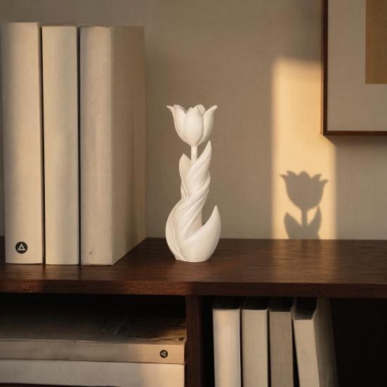 Yousheng 3D Printed Tulip Figurine, Solid White Flower Statue, Integrated Molding Decorative Ornament, Sturdy Art Decor for Bedroom Study Desktop