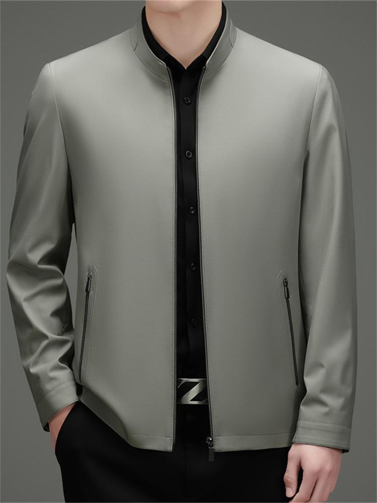2026 Spring Men's Plus Size Business Jacket - Solid Color, High-End Stand-up Collar Outerwear