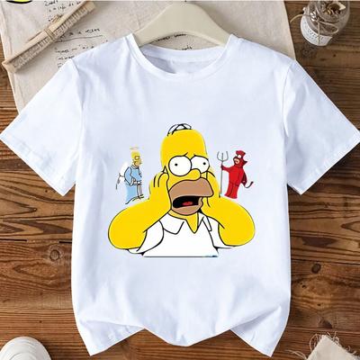 Summer Simpsons Officially Authorized The Simpsons with Homer Simpson and Two Characters Printed Unisexs Roundneck Pure Cotton