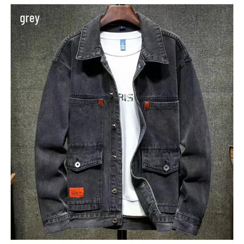 

Японская модная джинсовая куртка с лацканами 2022 года: Весна/Осень Многокарманный Свободный Покрой XL