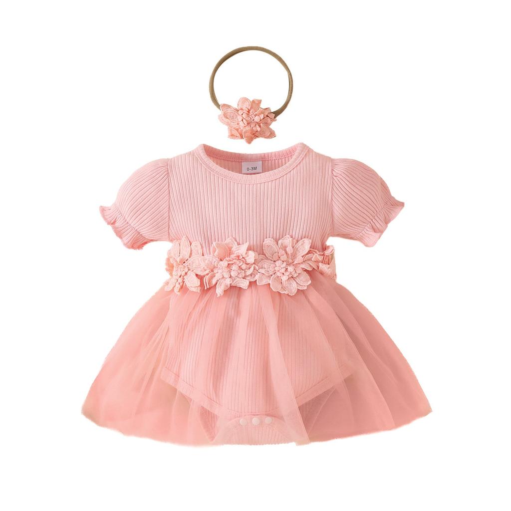 Children's Casual Short Sleeve Cute Fashion Waist Applique Baby Dress
