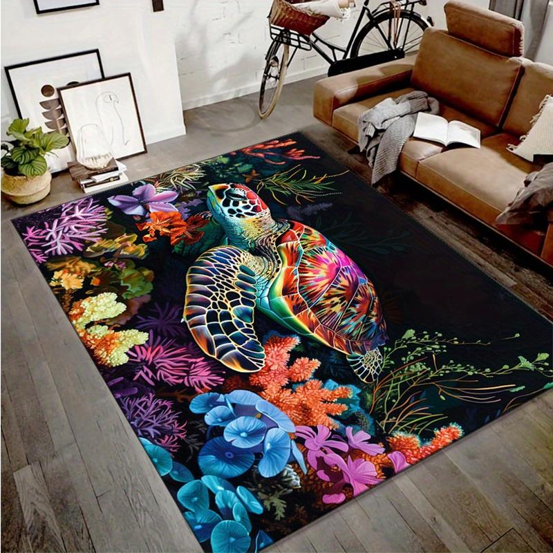 Fantasy Sea Turtle Print Area Rug - Crystal Velvet, Non-Slip, Decorative Living Room, Bedroom, Home Floor Mat - Polyester (100%) Ocean-Theme