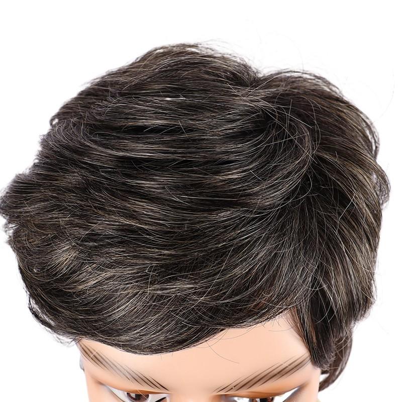 Mens Short Side Part Straight Wig High Temperature Fiber Synthetic Hairpiece Seniors