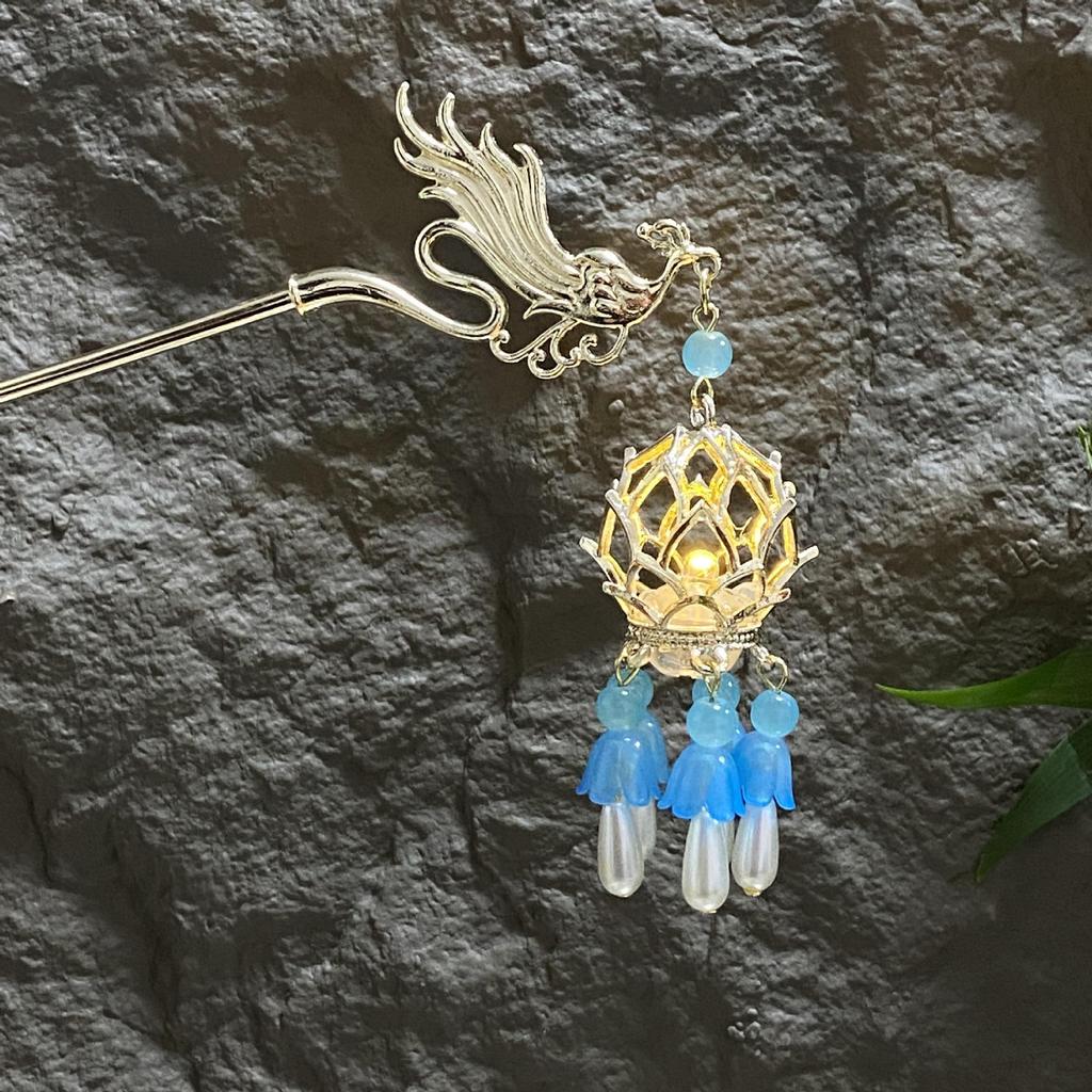 Fermacapelli Lanterna Luminosa di Alta Gamma per Gonne Hanfu - Popolare Accessorio Stile Paesaggistico