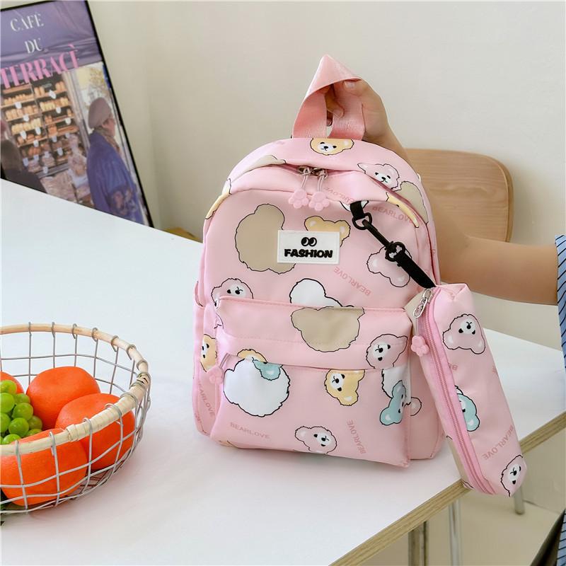 Polyester Cartoon Bear Kids Backpack With Lightweight Design For School