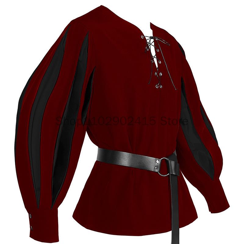 Costume Médiéval Homme Guerrier Landsknecht Chemise Tunique Allemand Larp Pirate Adulte Halloween Hauts à Lacets Tenue Renaissance XL black