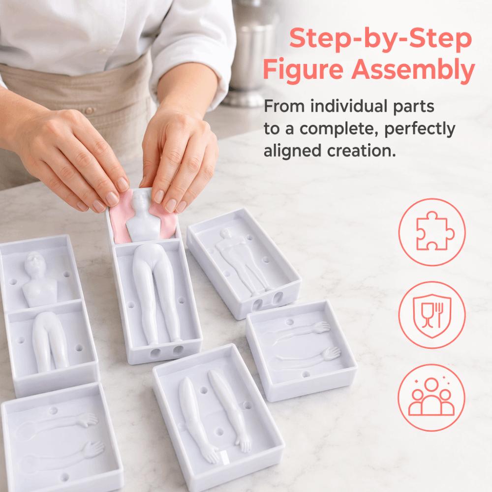 4 Sets Easy To Use PP Fondant Mold Men Women Boys Girls 3D Human Body Mould People Shaped Mold White Cake Figure Mold DIY