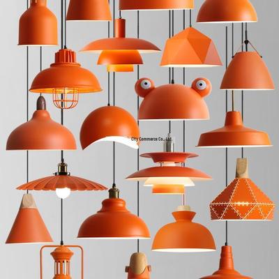 Lámpara Colgante Industrial Nórdica Naranja para Restaurantes y Bares