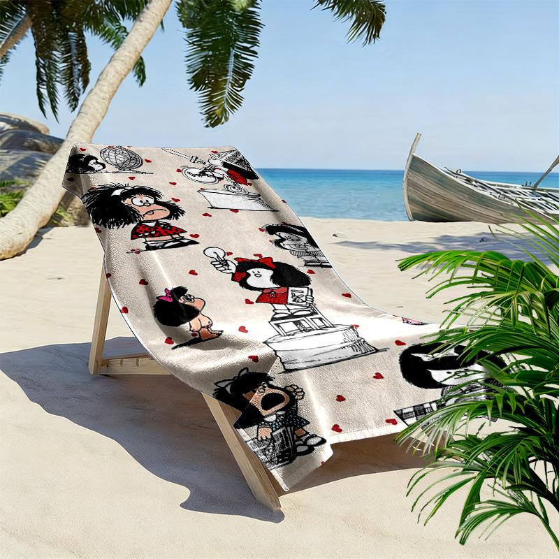 Mafalda Print Beach Towel, Large Soft Quick Dry Towel for Beach Camping Swimming