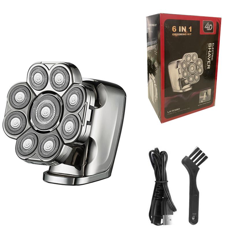 Bakım Seti 6in1 Kafa Elektrikli Tıraş Makinesi Erkekler Için Sakal Saç Düzeltici Yüz Jilet Vücut Kel Tıraş Makinesi Islak Kuru Şarj Edilebilir