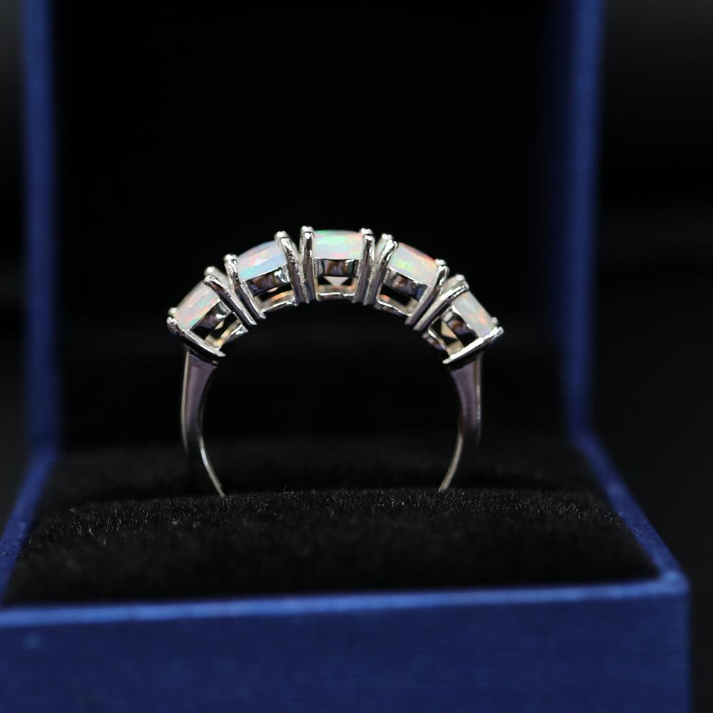 925 Sterling Silver Ring Natural Opal Rd 5.0mm 5 Pcs 2ct Gemstone Classic Simple Ring for Women Nice Gift
