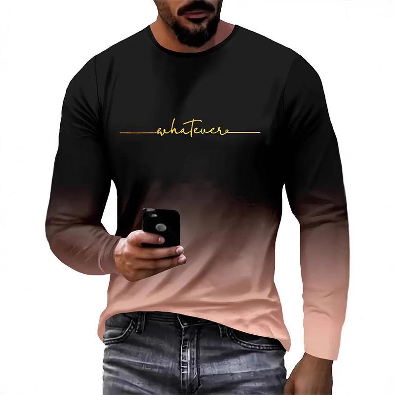 Round Neck T-shirt for Spring Men's Fashion Casual 3D Long Sleeved Minimalist T-shirt