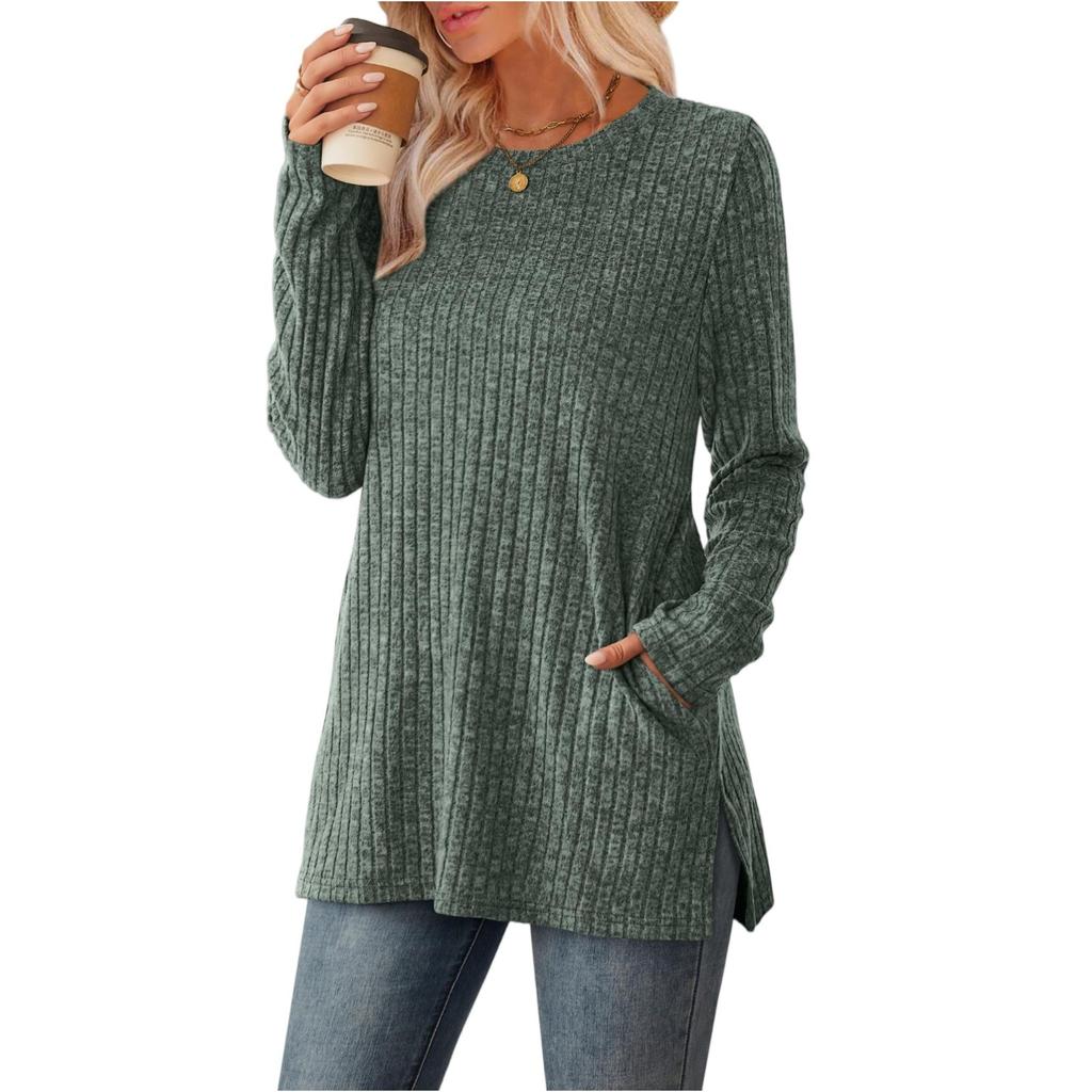 Women's Fashionable Long-sleeved Pullover Solid-color Top