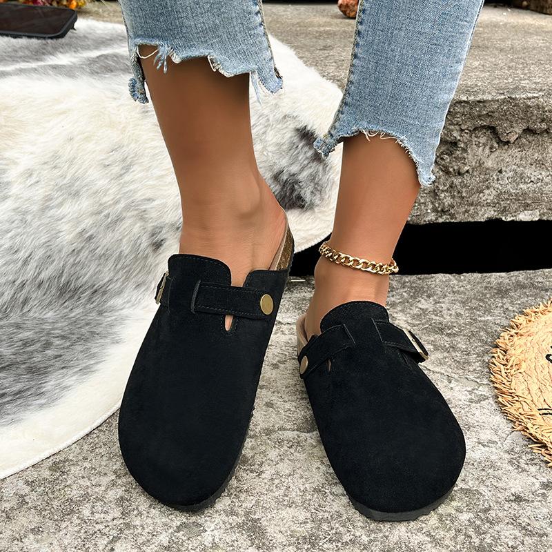 2026 New Fashi Baotou Slippers Female Couple Cork Drag Large Roman Shoes Casual Half Dragging Lazy Shoes Trendy