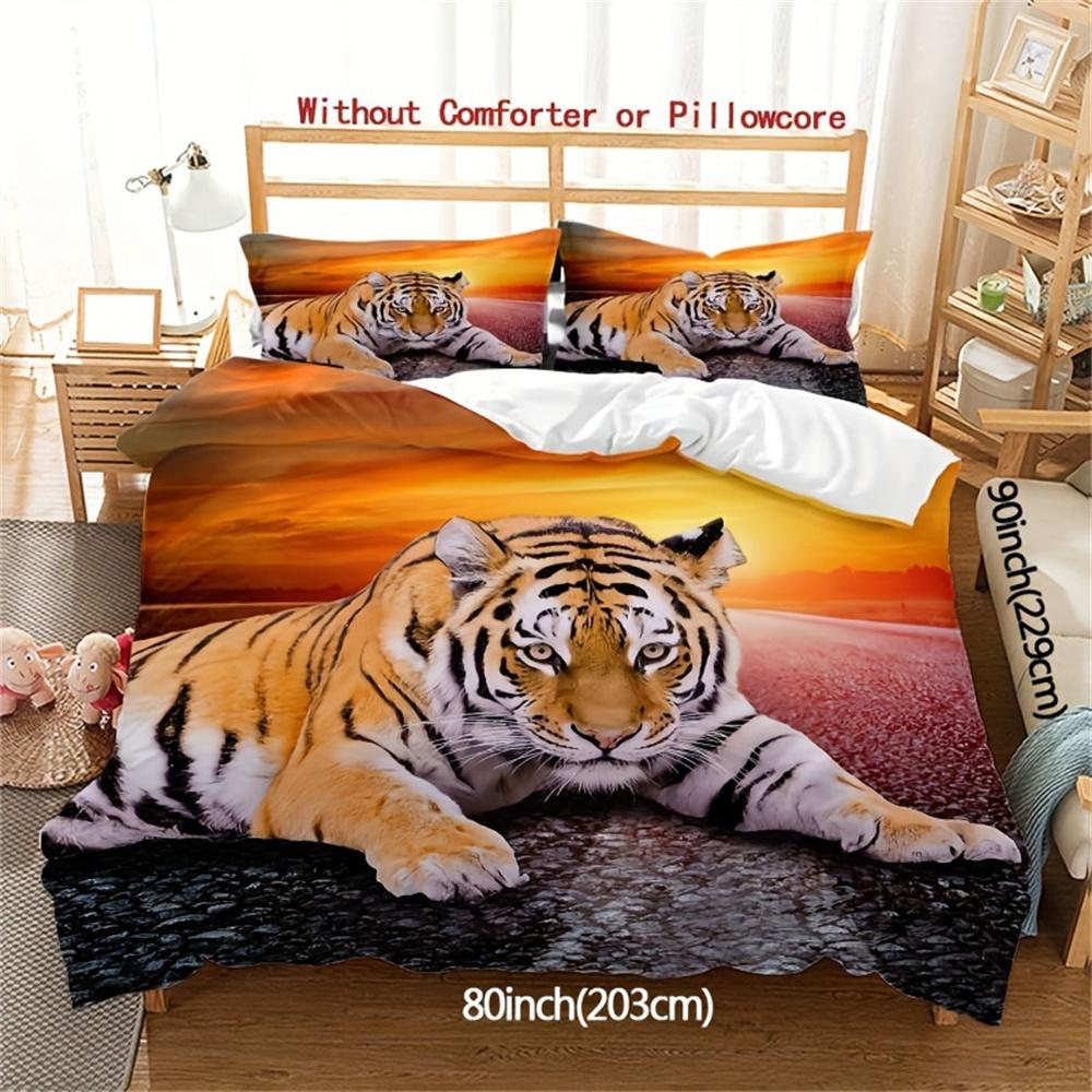 3pcs Vibrant Tiger Print Duvet Cover Set - Soft, Breathable, 3D Digital Print Bedding for All Seasons - Universal Fit, Hypoaller