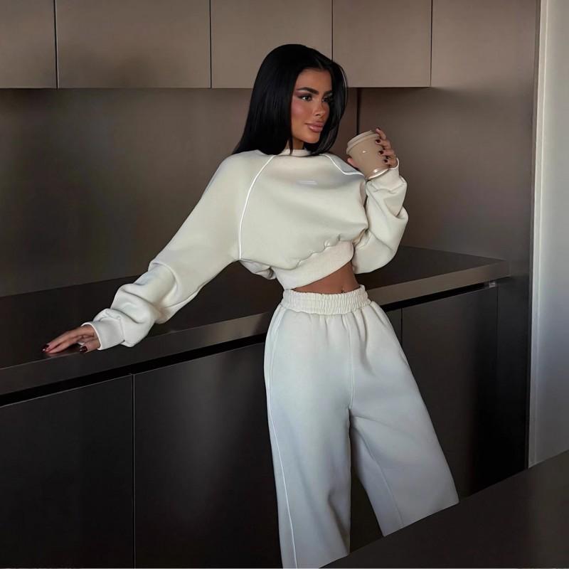Suit Women's Clothing Fashionable Lines Letters Short Waist Hoodie Trousers Two-piece Set
