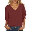 Women's Loose Fit Chiffon Blouse V Neck Casual Top Lightweight Flowing Sleeve Shirt for Everyday Wear