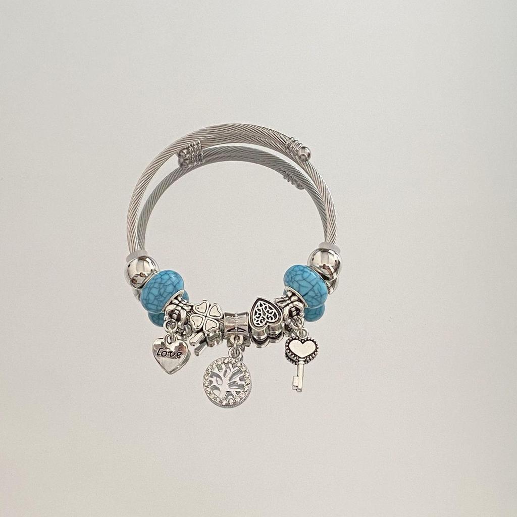 Panjia Dora Women's Stainless Steel Beaded Bracelet - European American Versatile Luxury Jewelry