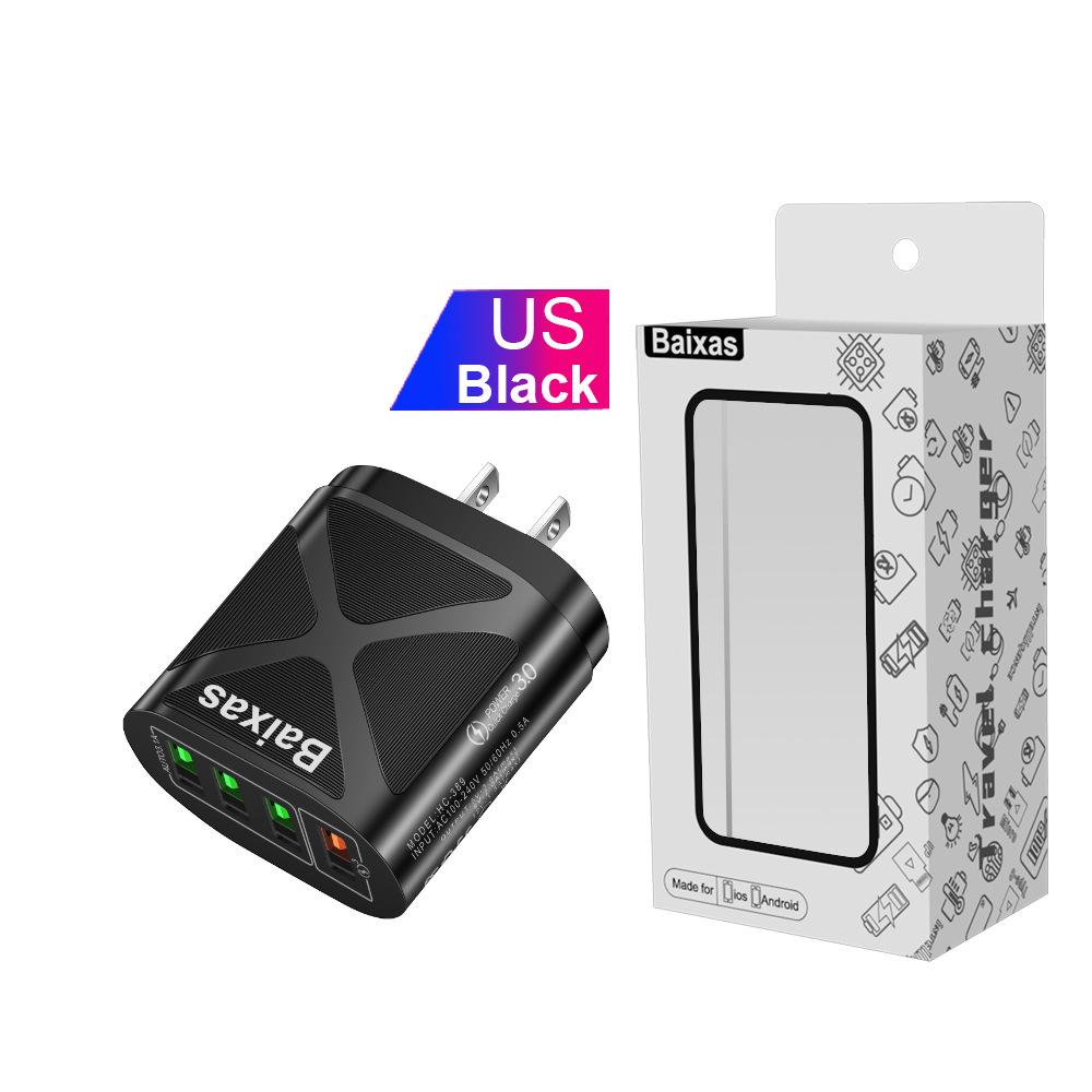 Multi-Port USB Fast Charger QC3.0, 4 Ports, 5V/9V/12V, Compatible with EU/US/UK/AU Standards