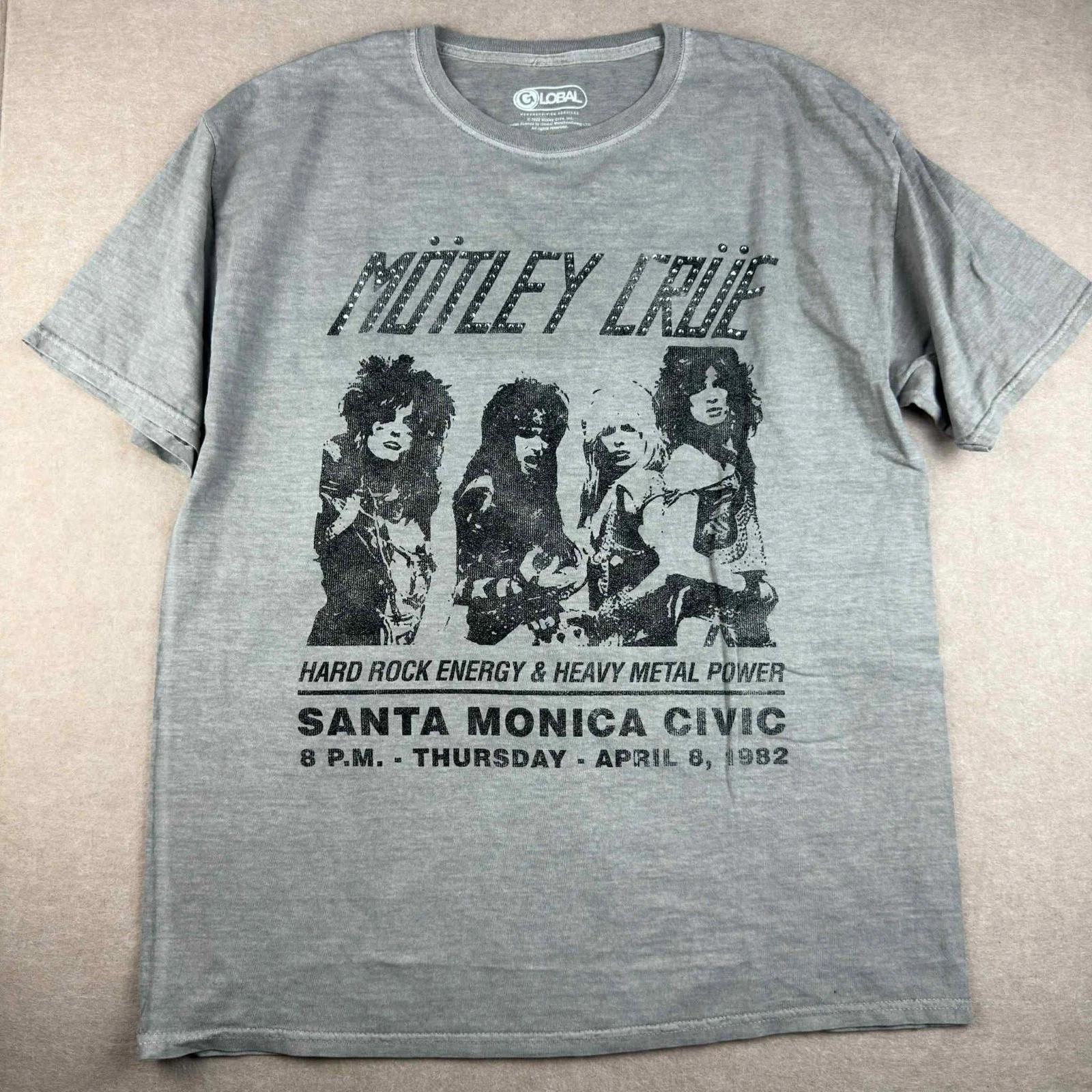Mötley Crüe T-Shirt Men’s Large Gray Rock Band Graphic Santa Monica Civic 1982 3XL