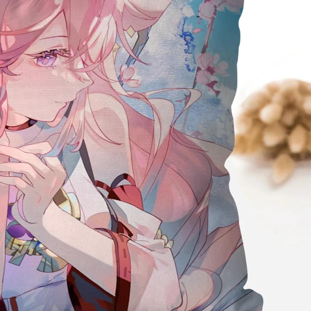 Yae Miko Animation Game G-Genshin I-Impact Pillow Case Square Pillow Bedroom Sofa Leisure Car Living Room Home Decoration 40X40