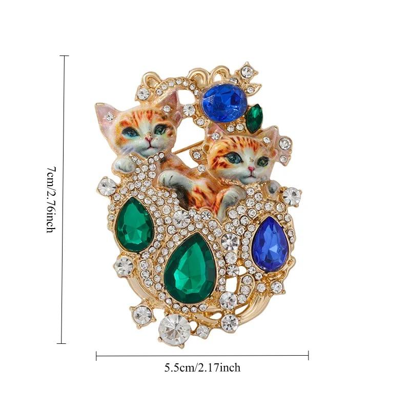 1Pc Vintage Cat Zinc Alloy Brooch Pins With Synthetic Diamonds And Synthetic Gemstones, Perfect For Fashion Decorations
