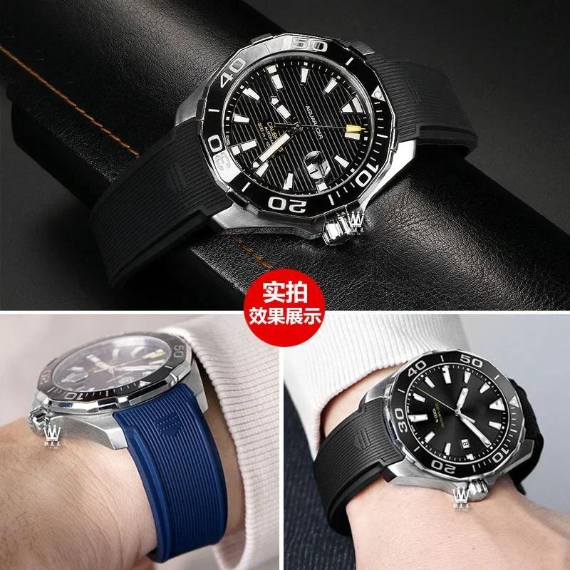 Para pulseira de silicone TAG Heuer WAY201 Jingqian 300/500 Carlisla série TAG relógio masculino pulseira de borracha Dobrável fivela pulseiras de relógio