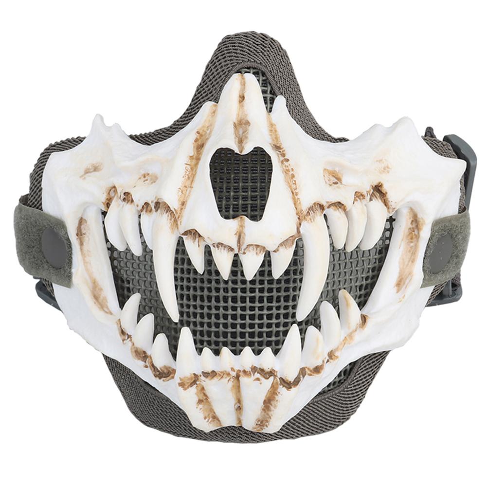 

Fangs Cosplay Airsoft Mask Multipurpose Half Face Mask Adjustable Strap Breathable Headwear Halloween Cosplay Props сірий білий колір