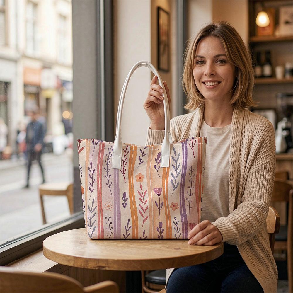 Floral Printed Tote Bag Casual Large Capacity Daily Shoulder Handbag For Women Outdoor Shopping Travel Commute