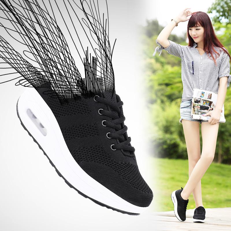 Spring And Autumn New Style Of Flying Mesh Breathable Sports Casual Shoes Korean Style Thick Sole Rocking Shoes Women's Shoes