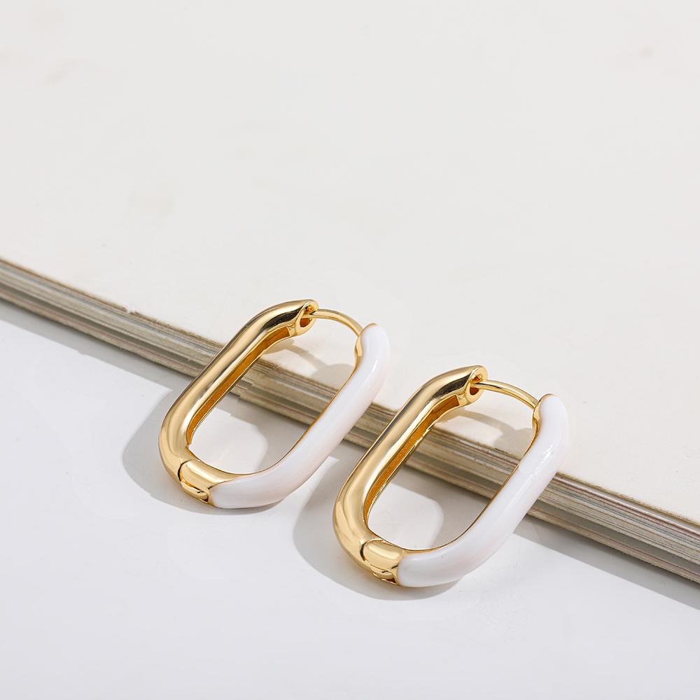 Minimalist U-shaped Colorful Huggies Ear Buckle for Women Half Enamel Glaze Gold Plated Hoop Earrings Piercing Jewelry Gift