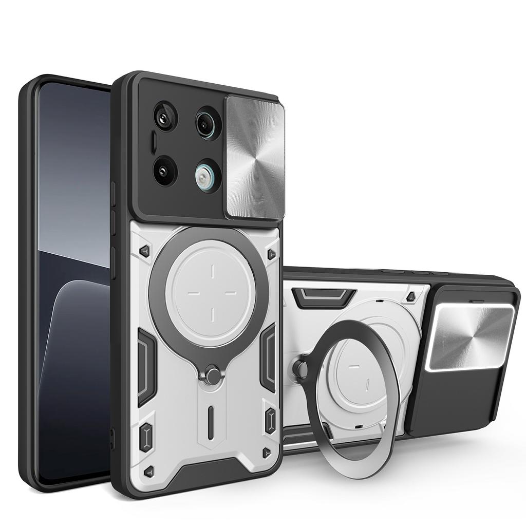For Xiaomi Redmi Note 13 Pro 5G/Poco X6 5G Case Kickstand TPU+PC Phone Cover with Slide Lens Lid