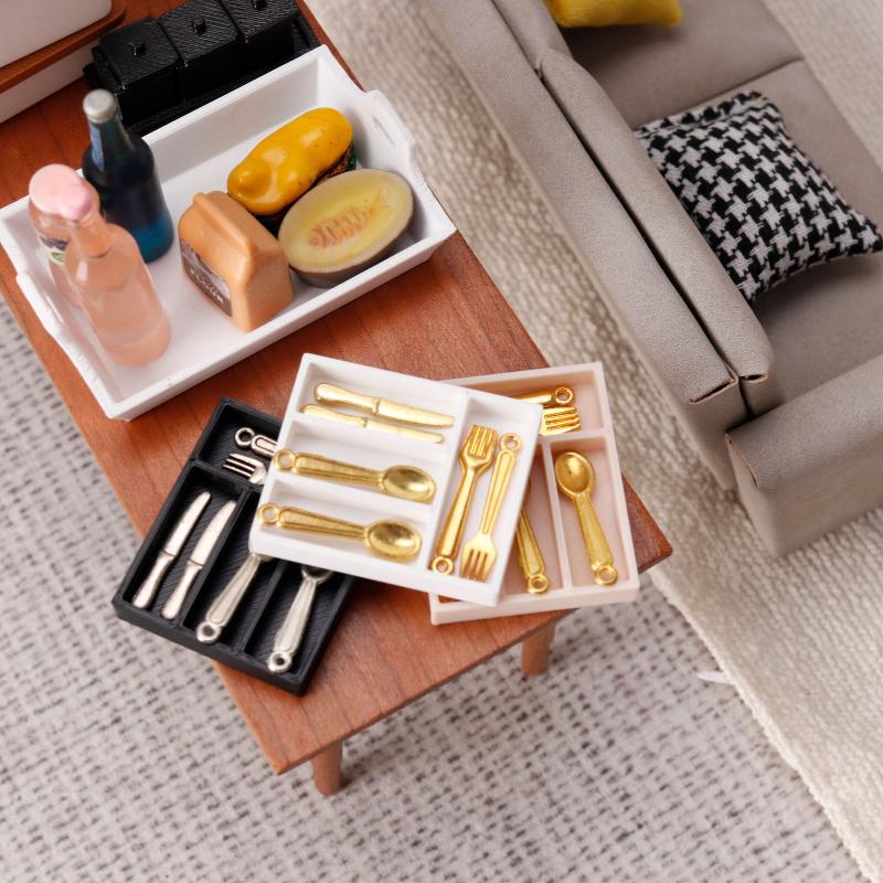 5Pcs 1/12 Dollhouse Tableware Sundries Storage Tray Table Drawer Storage Case Dressing Desk Jewelry Stationery Organizer