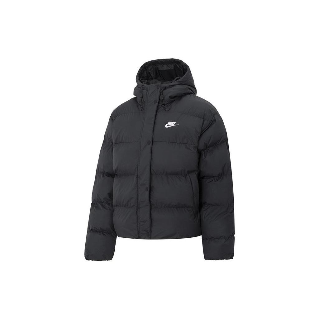 Nike Unifarben Winddicht Warm Kurz Kapuzen Sport Pufferjacke Damen Jacken Schwarz FD8291-010