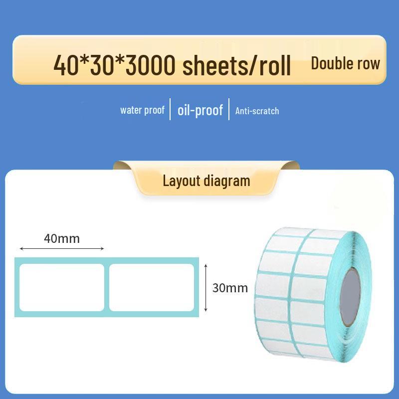 Double Row Thermal Paper Self-Adhesive Labels for QR Code & Barcode Printing, Water/Oil/Heat-Resistant, Free Shipping