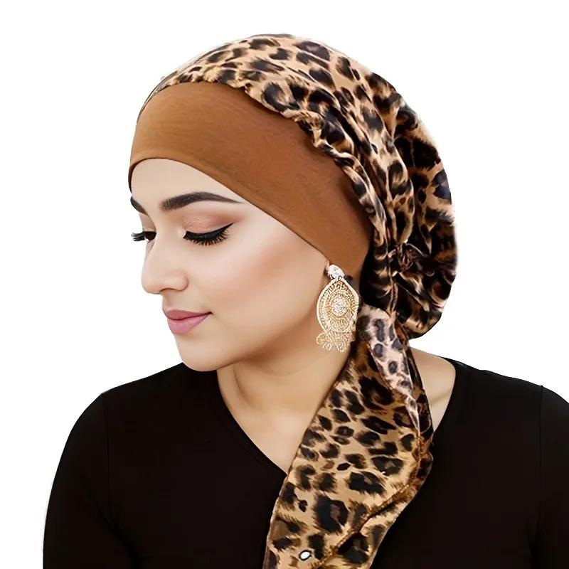 Pre-Tied Satin Printed Women Muslim Hijab Turban Sleep Night Cap Bonnet Headwrap Head Scarf Wrap Cover Hair Loss Set