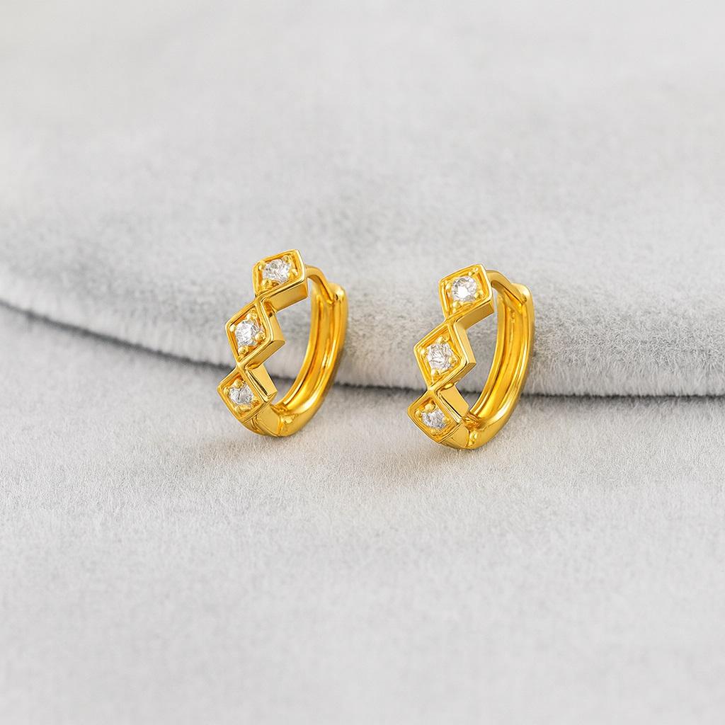 Cercei Rotunzi Geometrice cu Model Chevron - Argint Sterling 925 Placat cu Aur