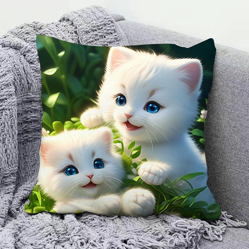 High-Appeal Cute Cat Pillow, Stain-Resistant & Machine Washable, Bedroom Cushion Cover