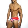 UXH Men's Navy Stripe Patchwork Triangle Swim Briefs with Pocket