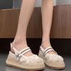 Fashion 2025 New Summer Ballet Lace Floral Sandals Women's Perforated Closed Toe Platform Fashion Embroidery Belt Buckle Wedge Sandals