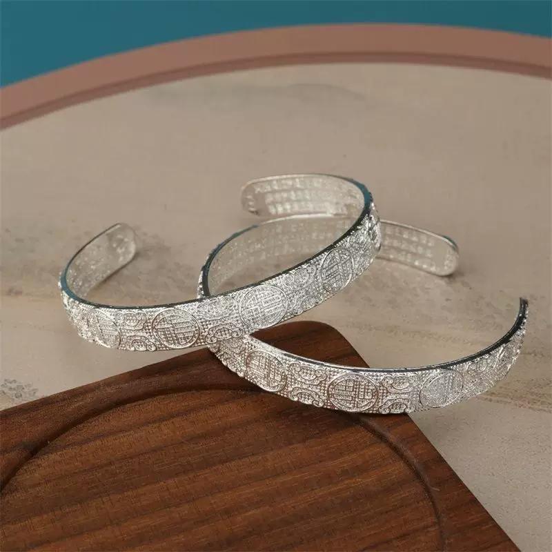 New Chinese style Baifu opening silver bracelet design retro literary and fashionable personalized ethnic style mother gift
