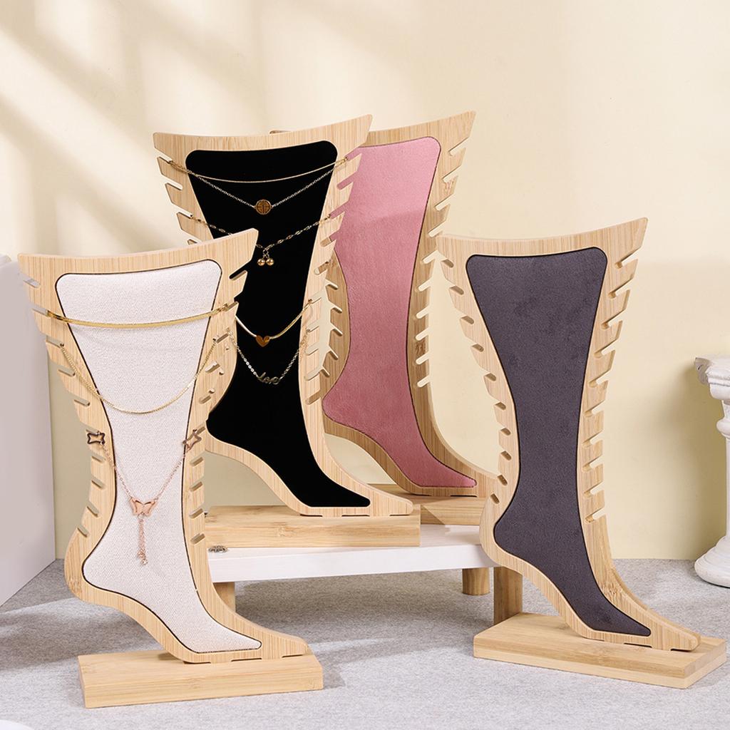 Bamboo Wood Jewelry Display Stand Foot Shaped Storage Rack for Earrings Necklaces Bracelets Accessories Organizer