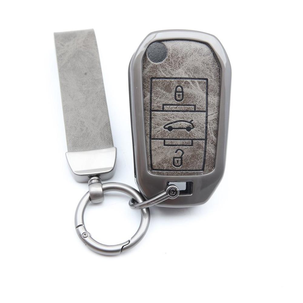 Zinc Alloy Leather Car Key Case Cover Holder 3 Button For Peugeot 208 301 308 508 5008 3008 Citroen 2010