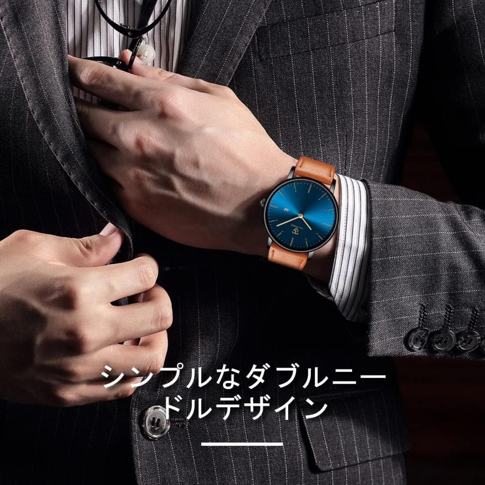 Ben NeviS Men S Analog Date diSplay Leather Strap Simple faShionable  Orangeblue