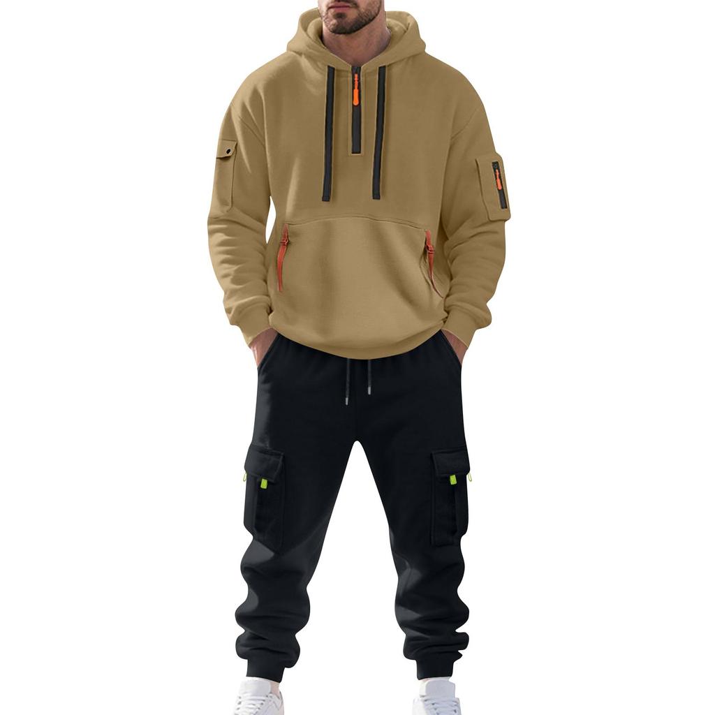 Spring and Autumn Men's Sweater Hooded Zipper Multi-Pocket Pullover Men's Sports Casual Jacket