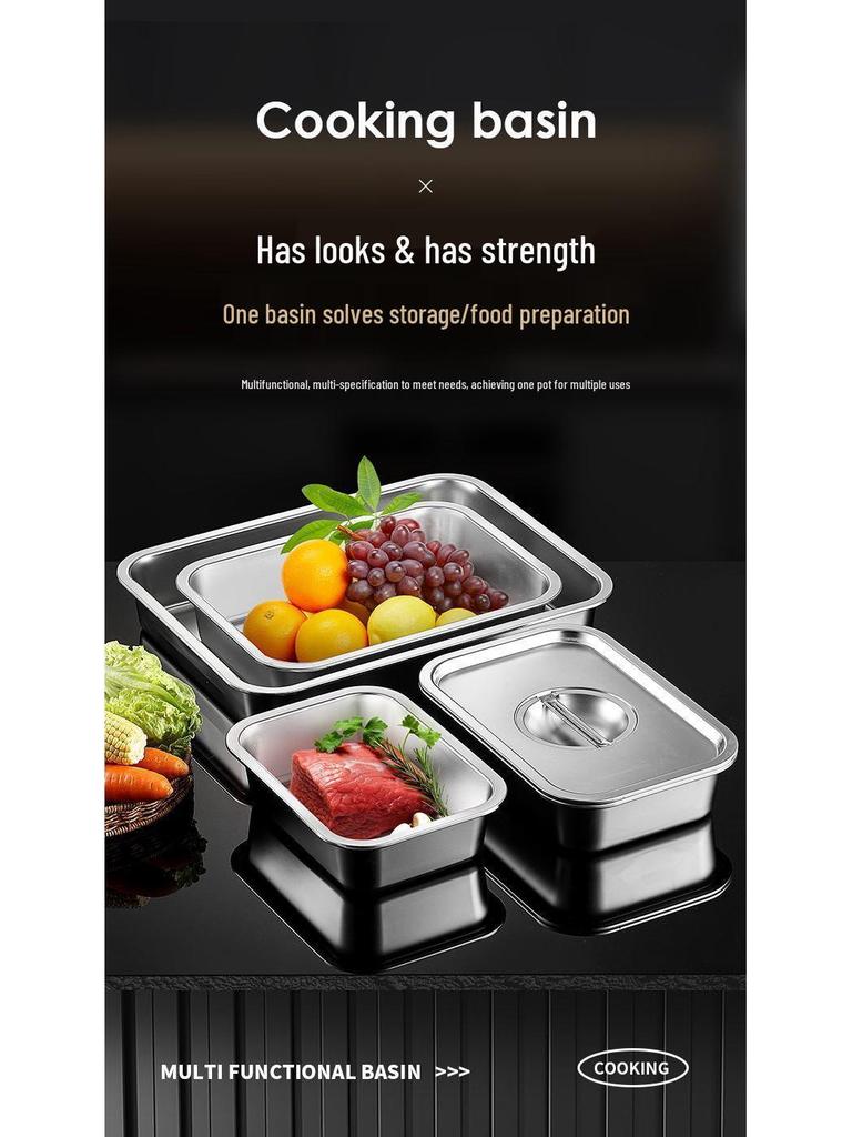 304 Stainless Steel Extra Large Deep Rectangular Self-Service Food Basin with Lid