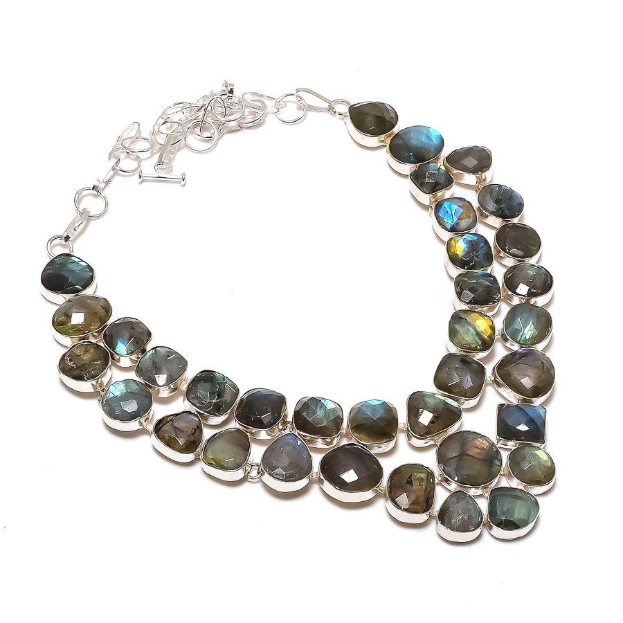 

Natural Labradorite Gemstone 925 Sterling Silver Jewelry Necklace 18 AN-2213
